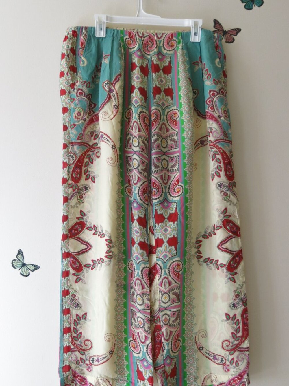 Johnny Was 100% Silk Paisley Geometric Bohemian Festival Wide Pants Size L/XL
